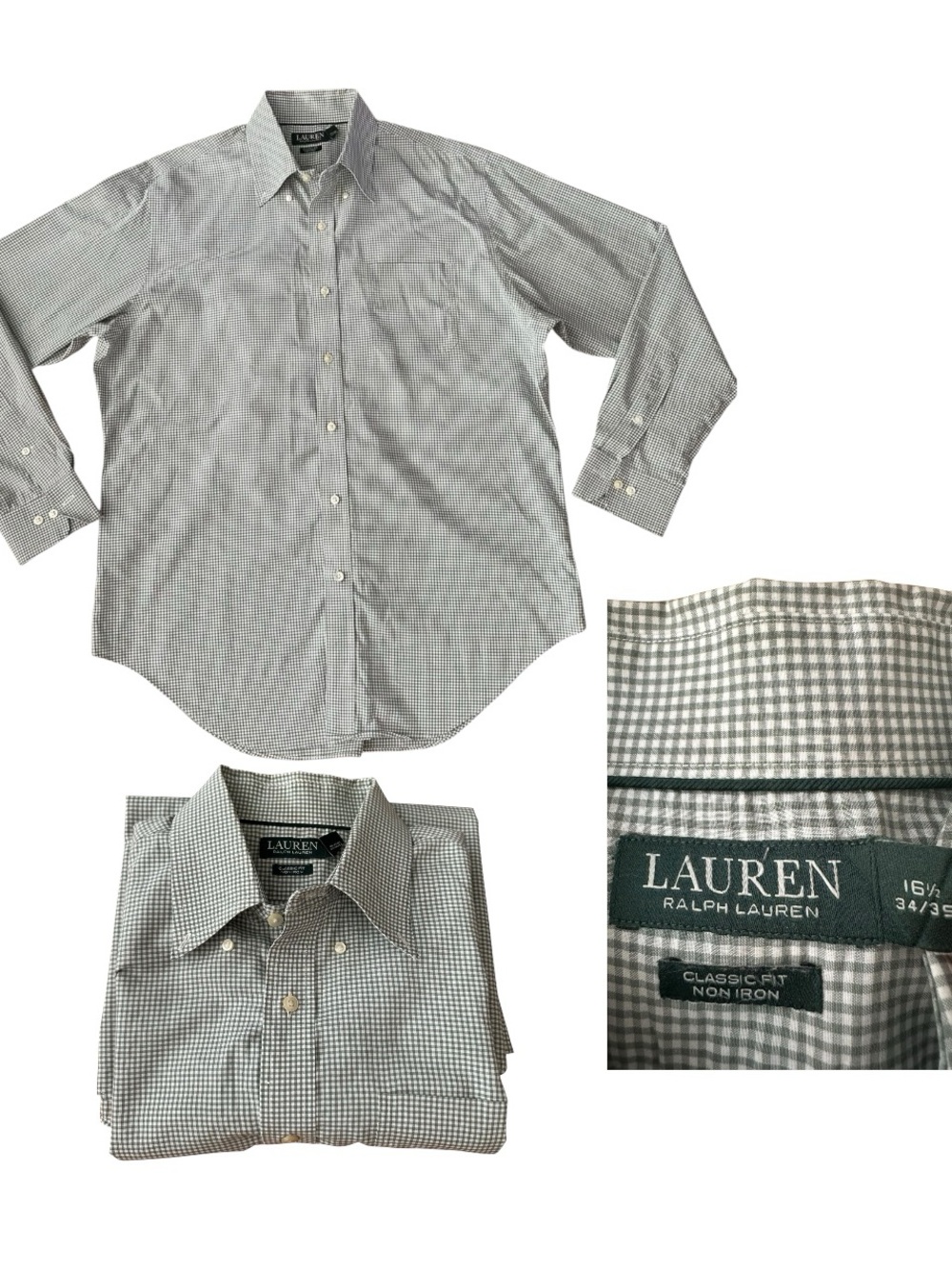 Lauren Ralph Lauren Men's Classic Fit Plaid Dress Shirt Size 16 1/2 34/35 Green